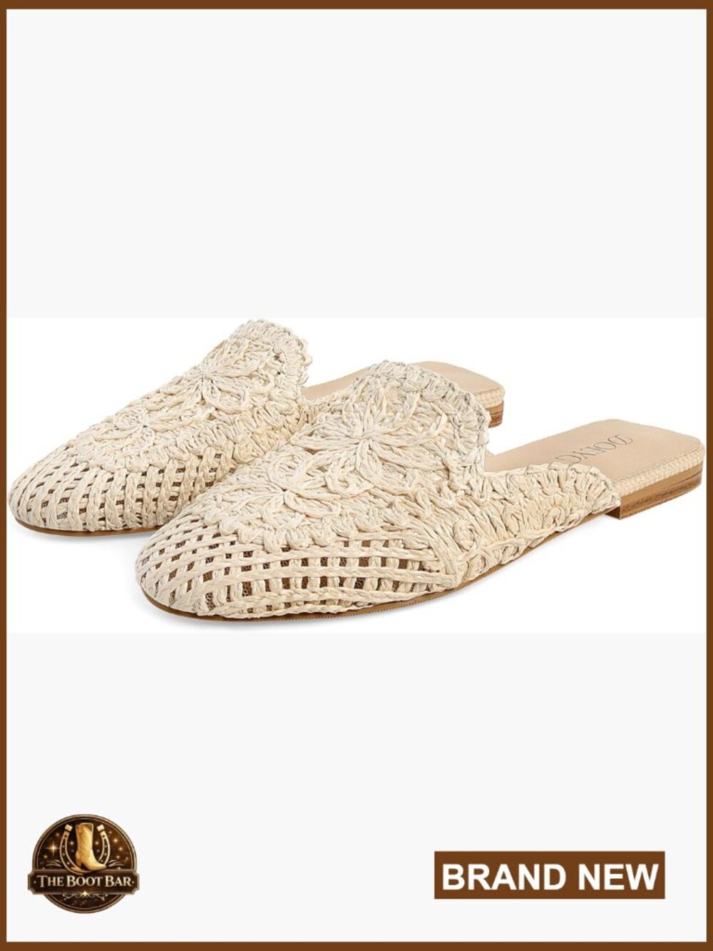 Woven Raffia Square Toe Mary Jane Ballet Flat Mule Shoes